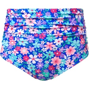 Tempt Me Women High Waisted Bikini Bottom Retro Ruched Swim Bottom Shirred Tankinis Brief(Blue Flower)