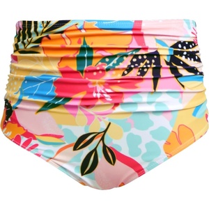 Tempt Me Women High Waisted Bikini Bottom Retro Ruched Swim Bottom Shirred Tankinis Brief(Colorful Floral)