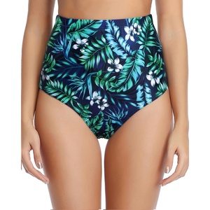 Tempt Me Women Retro High Waisted Bikini Bottoms Tummy Control Swimsuit Bottoms(Green Leaves)
