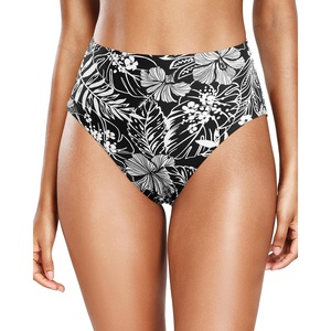 Tempt Me Womens High Cut High Waisted Bikini Bottoms Tummy Control Bathing Suit Bottoms Swim Bottom Swimsuit Bottom(Black Floral)