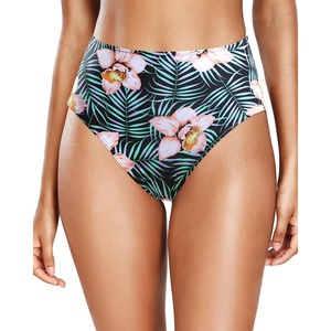 Tempt Me Womens High Cut High Waisted Bikini Bottoms Tummy Control Bathing Suit Bottoms Swim Bottom Swimsuit Bottom(Black Flower)