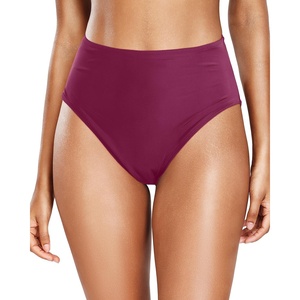 Tempt Me Womens High Cut High Waisted Bikini Bottoms Tummy Control Bathing Suit Bottoms Swim Bottom Swimsuit Bottom(Maroon)
