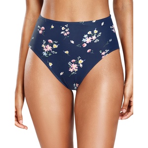 Tempt Me Womens High Cut High Waisted Bikini Bottoms Tummy Control Bathing Suit Bottoms Swim Bottom Swimsuit Bottom(Navy Floral)
