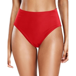 Tempt Me Womens High Cut High Waisted Bikini Bottoms Tummy Control Bathing Suit Bottoms Swim Bottom Swimsuit Bottom(Red)