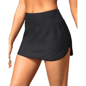 Tempt Me Women’s High Waisted Swim Skirt with Zipper Pockets, Athletic Bikini Skirt Bottoms in Black, Medium(Solid Black)