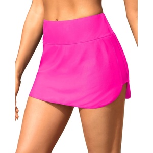 Tempt Me Women’s High Waisted Swim Skirt with Zipper Pockets, Athletic Bikini Skirt Bottoms in Black, Medium(Solid Hot Pink)