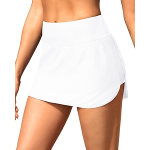Tempt Me Women’s High Waisted Swim Skirt with Zipper Pockets, Athletic Bikini Skirt Bottoms in Black, Medium(Solid White)