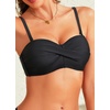Bandeau Bikini Tops for Women – Strapless Swim Top Only Twist Front Bathing Suit Tops(Black)