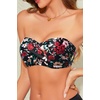Bandeau Bikini Tops for Women – Strapless Swim Top Only Twist Front Bathing Suit Tops(Black Floral)