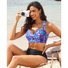 Bikini Tops for Women – Large Bust Swimsuit Top Only Knot Twist Full Coverage Bathing Suit 2025(Blue Floral)