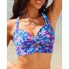 Bikini Tops for Women – Large Bust Swimsuit Top Only Knot Twist Full Coverage Bathing Suit 2025(Blue Floral)