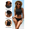Crop Top Swim Bathing Suit – Women Bikini Swimsuit Top High Neck Bra Tie Knot Top Only 2025(Black)