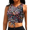 Crop Top Swim Bathing Suit – Women Bikini Swimsuit Top High Neck Bra Tie Knot Top Only 2025(Colorful Paisley)