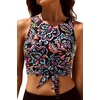 Crop Top Swim Bathing Suit – Women Bikini Swimsuit Top High Neck Bra Tie Knot Top Only 2025(Colorful Paisley)