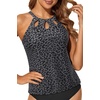 Tempt Me High Neck Tankini Top Backless Bathing Suit for Women Key Hole Swimsuit Swim Top Only(Black Leopard)
