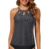 Tempt Me High Neck Tankini Top Backless Bathing Suit for Women Key Hole Swimsuit Swim Top Only(Black Leopard)