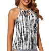 Tempt Me High Neck Tankini Top Backless Bathing Suit for Women Key Hole Swimsuit Swim Top Only(Black Tie Dye)