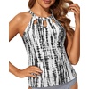 Tempt Me High Neck Tankini Top Backless Bathing Suit for Women Key Hole Swimsuit Swim Top Only(Black Tie Dye)
