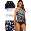 Tempt Me High Neck Tankini Top Backless Bathing Suit for Women Key Hole Swimsuit Swim Top Only(Black White Floral)