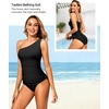 Tempt Me Two Piece Tankini Set Swimsuits for Women Tummy Control Bathing Suit One Shoulder Swimwear with Bikini Bottoms(Black)