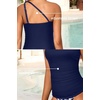 Tempt Me Two Piece Tankini Set Swimsuits for Women Tummy Control Bathing Suit One Shoulder Swimwear with Bikini Bottoms(Blue Printed)