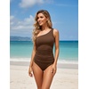Tempt Me Two Piece Tankini Set Swimsuits for Women Tummy Control Bathing Suit One Shoulder Swimwear with Bikini Bottoms(Brown)