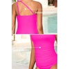 Tempt Me Two Piece Tankini Set Swimsuits for Women Tummy Control Bathing Suit One Shoulder Swimwear with Bikini Bottoms(Hot Pink)