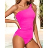 Tempt Me Two Piece Tankini Set Swimsuits for Women Tummy Control Bathing Suit One Shoulder Swimwear with Bikini Bottoms(Hot Pink)