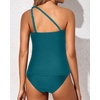 Tempt Me Two Piece Tankini Set Swimsuits for Women Tummy Control Bathing Suit One Shoulder Swimwear with Bikini Bottoms(Teal)