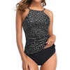 Tempt Me Two Piece Tankini Set Tummy Control Swimsuit for Women High Neck Top with Bottom Bathing Suits Ruched Swimwear(Black White Dot)