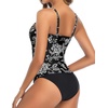 Tempt Me Two Piece Tankini Set Tummy Control Swimsuit for Women High Neck Top with Bottom Bathing Suits Ruched Swimwear(Black White Floral)