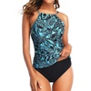 Tempt Me Two Piece Tankini Set Tummy Control Swimsuit for Women High Neck Top with Bottom Bathing Suits Ruched Swimwear(Blue Paisley)