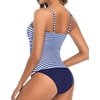 Tempt Me Two Piece Tankini Set Tummy Control Swimsuit for Women High Neck Top with Bottom Bathing Suits Ruched Swimwear(Blue Stripe)