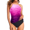 Tempt Me Two Piece Tankini Set Tummy Control Swimsuit for Women High Neck Top with Bottom Bathing Suits Ruched Swimwear(Pink Gradient)