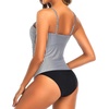 Tempt Me Two Piece Tankini Set Tummy Control Swimsuit for Women High Neck Top with Bottom Bathing Suits Ruched Swimwear(White Stripe)
