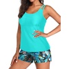 Tempt Me Two Piece Tankini Swimsuits for Women Tummy Control Bathing Suit with Shorts Athletic Two Side Pockets Swimwear(Aqua Leaves)