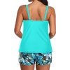 Tempt Me Two Piece Tankini Swimsuits for Women Tummy Control Bathing Suit with Shorts Athletic Two Side Pockets Swimwear(Aqua Leaves)