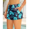 Tempt Me Two Piece Tankini Swimsuits for Women Tummy Control Bathing Suit with Shorts Athletic Two Side Pockets Swimwear(Black Blue Flower)