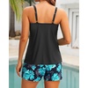 Tempt Me Two Piece Tankini Swimsuits for Women Tummy Control Bathing Suit with Shorts Athletic Two Side Pockets Swimwear(Black Blue Flower)