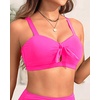Tempt Me Women Bikini Tops Push Up Swim Top Front Tie Knot Bathing Suit Top Only(Hot Pink-4)