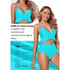 Tempt Me Women High Waisted Ruffle Bikini Set Two Piece Swimsuits Flounce Tummy Control Bathing Suit(Aqua)