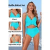 Tempt Me Women High Waisted Ruffle Bikini Set Two Piece Swimsuits Flounce Tummy Control Bathing Suit(Aqua)