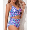 Tempt Me Women High Waisted Ruffle Bikini Set Two Piece Swimsuits Flounce Tummy Control Bathing Suit(Blue Floral 1)