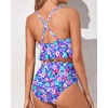 Tempt Me Women High Waisted Ruffle Bikini Set Two Piece Swimsuits Flounce Tummy Control Bathing Suit(Blue Floral 1)