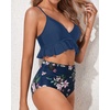 Tempt Me Women High Waisted Ruffle Bikini Set Two Piece Swimsuits Flounce Tummy Control Bathing Suit(Blue Floral 2)