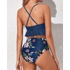 Tempt Me Women High Waisted Ruffle Bikini Set Two Piece Swimsuits Flounce Tummy Control Bathing Suit(Blue Floral 2)