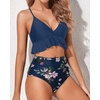 Tempt Me Women High Waisted Ruffle Bikini Set Two Piece Swimsuits Flounce Tummy Control Bathing Suit(Blue Floral 2)
