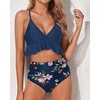 Tempt Me Women High Waisted Ruffle Bikini Set Two Piece Swimsuits Flounce Tummy Control Bathing Suit(Blue Floral 2)