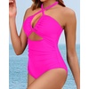 Tempt Me Women Sexy Cutout One Piece Swimsuits Tummy Control High Waisted Halter Front Tie Knot Bathing Suit(Pink 3)
