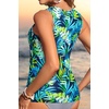 Tempt Me Women Tankini Top Only – High Neck Bathing Suit Tummy Control Swim Top 2025(Blue Leaves)